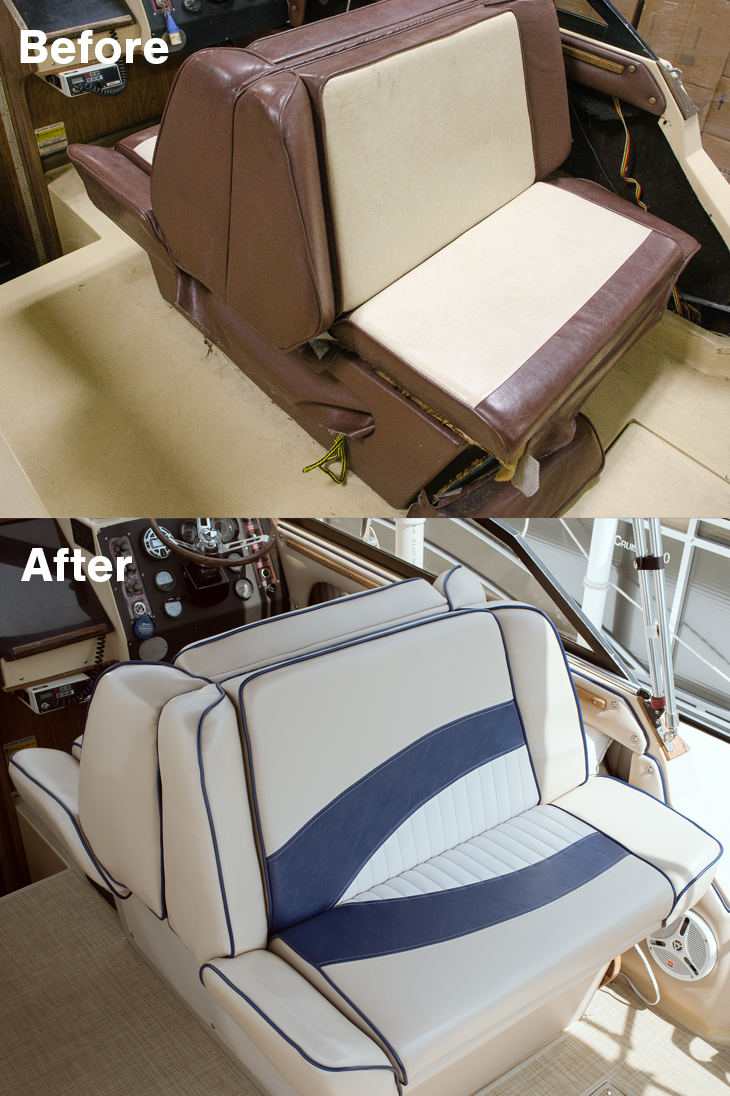 Before and After Back-to-Back Lounge Seat Upholstery